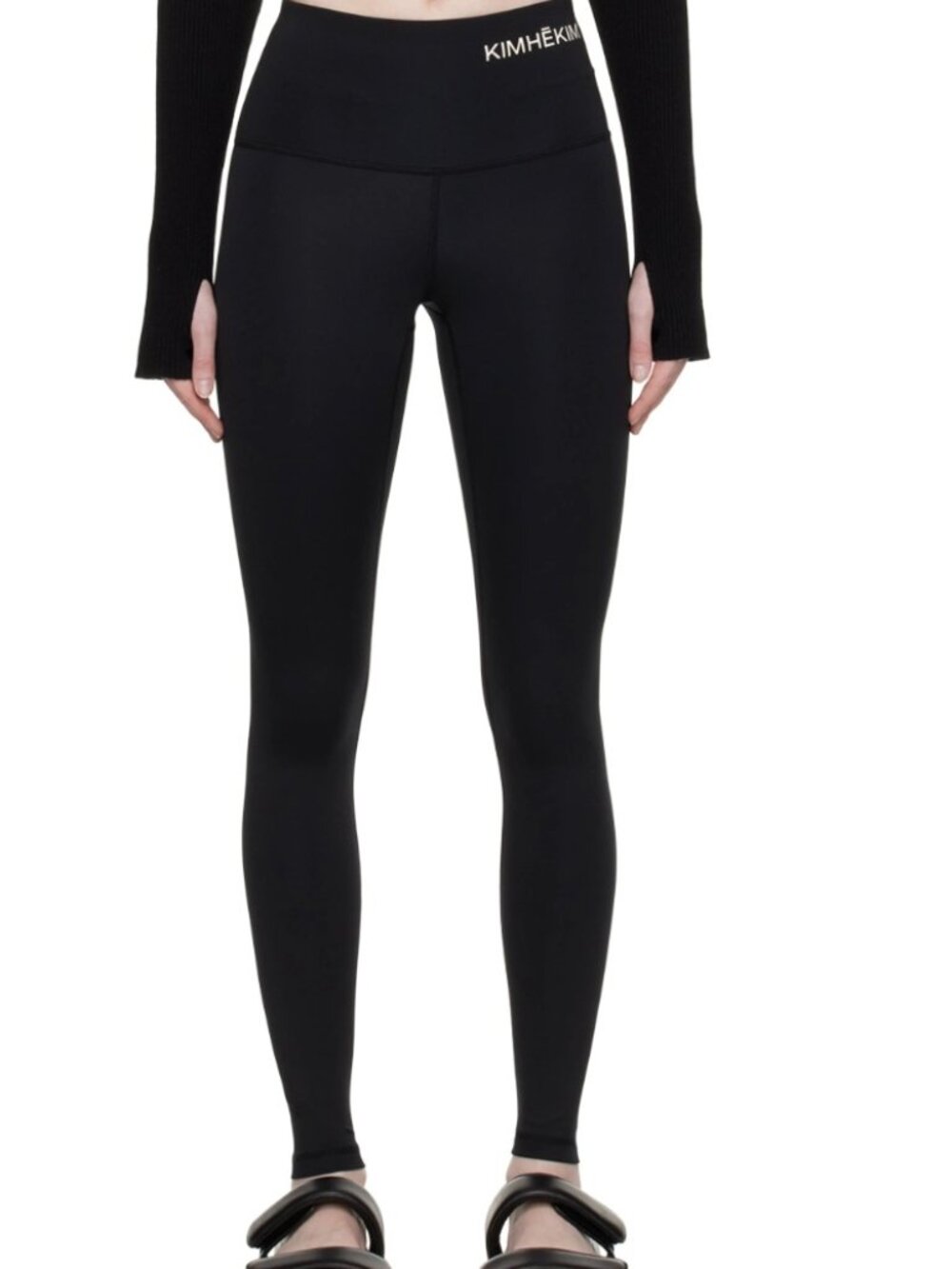 KIMHĒKIM Poly-Spandex Blend Minimalist Black Logo Waistband Leggings Size L